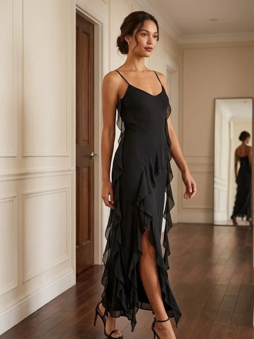 **Bundle**Elegant Lingerie Gown Black Ruffle with Spaghetti Straps NWOT Size S